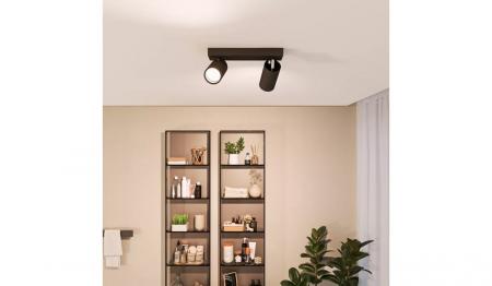 Philips 2er Idris Decken-/Wandspot in Schwarz IP44 - Badezimmer geeignet, dimmbar mit 2 x GU10 Fassung