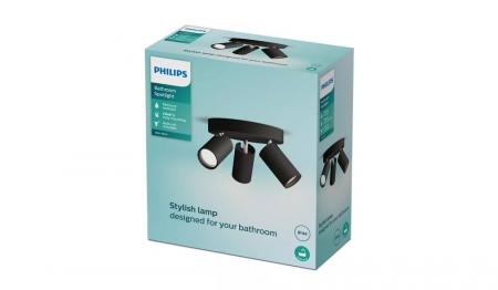 Philips 3er Deckenstrahler Idris in Schwarz IP44 - Badezimmer geeignet, dimmbar mit 3 x GU10 Fassung