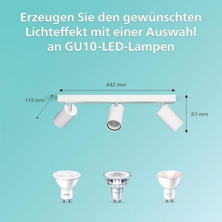 Philips 3er Idris Decken-/Wandspot in Weiß IP44 - Badezimmer geeignet, dimmbar mit 3 x GU10 Fassung