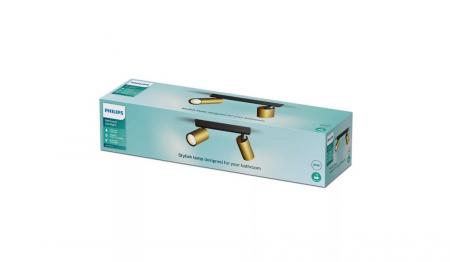 Philips 2er Idris Decken-/Wandspot in Schwarz/Gold IP44 - Badezimmer geeignet, dimmbar mit 2 x GU10 Fassung