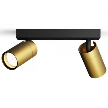 Philips 2er Idris Decken-/Wandspot in Schwarz/Gold IP44 - Badezimmer geeignet, dimmbar mit 2 x GU10 Fassung