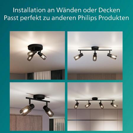 Philips 1er Palms Decken-/Wandspot in Schwarz IP20 - E14 Fassung - aus Glas und Metall