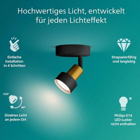 Philips 1er Conduit Decken-/Wandspot in Schwarz/Gold mit 1 x GU10 Fassung IP20