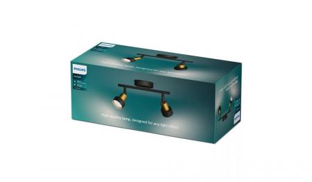 Philips 2er Conduit Decken-/Wandspot in Schwarz/Gold mit 2 x GU10 Fassung IP20