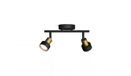 Philips 2er Conduit Decken-/Wandspot in Schwarz/Gold mit 2 x GU10 Fassung IP20