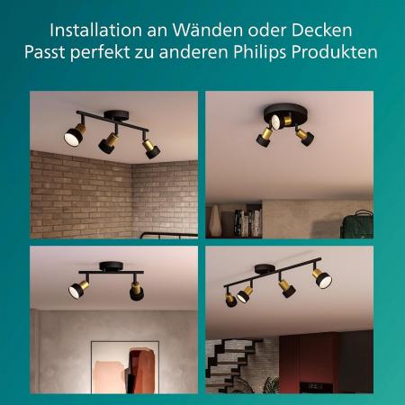 Philips 3er Conduit Deckenstrahler in Schwarz/Gold mit 1 x GU10 Fassung IP20