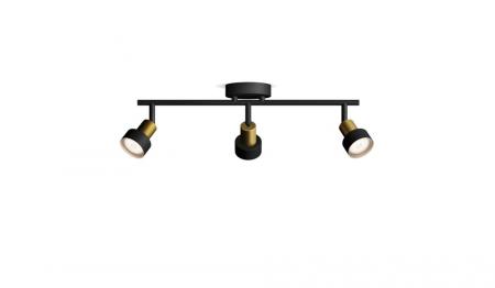 Philips 3er Conduit Decken-/Wandspot in Schwarz/Gold mit 3 x GU10 Fassung IP20