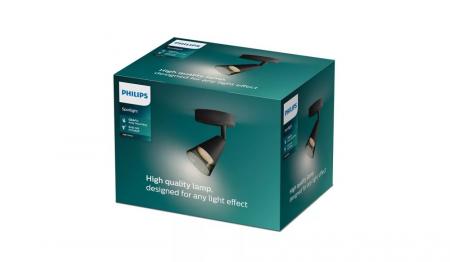 Philips 1er Cleft Decken-/Wandspot in Schwarz IP20 - GU10 Fassung - aus Glas und Metall