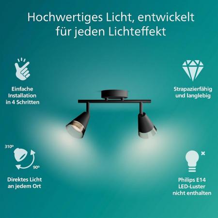 Philips 2er Cleft Decken-/Wandspot in Schwarz IP20 - GU10 Fassung - aus Glas und Metall