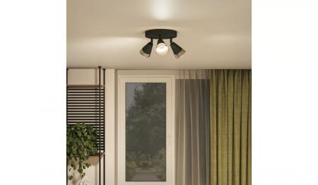 Philips 3er Cleft Decken-/Wandspot in Schwarz IP20 - GU10 Fassung - aus Glas und Metall