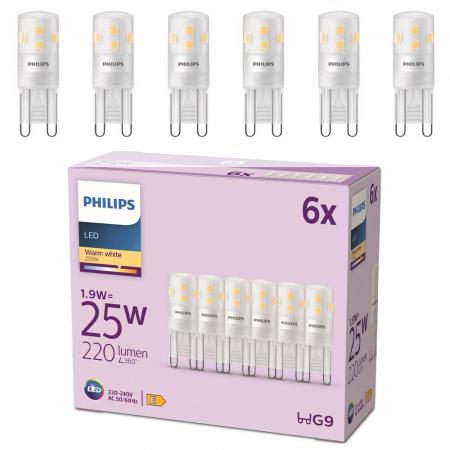 6er Set PHILIPS LED G9 Capsule Brenner 1,9W = 25W 220lm 2700K extra warmweiß