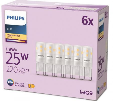 6er Set PHILIPS LED G9 Capsule Brenner 1,9W = 25W 220lm 2700K extra warmweiß