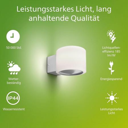 Philips ultraeffiziente Außenleuchte Otis in stilvollem Edelstahl mit warmweißem Licht IP44