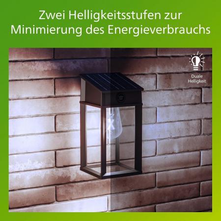 Philips Geri Solar-Wandleuchte Ultra Efficient für den Außenbereich Schwarz - austauschbare Solarlampe, Bewegungssensor, 4000K neutralweißes Licht