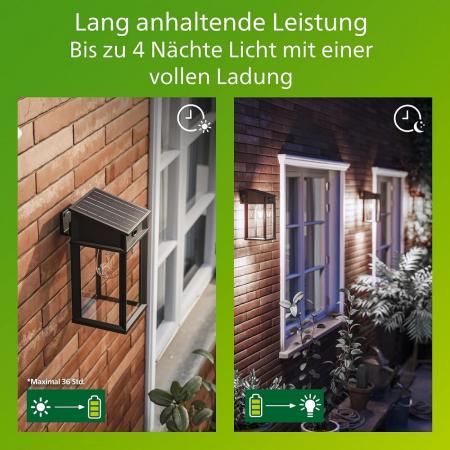Philips Geri Solar-Wandleuchte Ultra Efficient für den Außenbereich Schwarz - austauschbare Solarlampe, Bewegungssensor, 4000K neutralweißes Licht