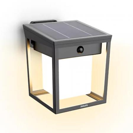 Philips Outdoor Ultra-Efficient Solar Wandleuchte Blaise anthrazit 1.5W, Linkable Funktion, Tageslicht- und Bewegungssensor, 3000 Kelvin, IP44