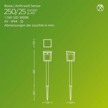 Philips Solar Wegeleuchte Blaise in Anthrazit mit Bewegungsmelder und Dämmerungssensor warmweißes Licht - Ultra-Efficient