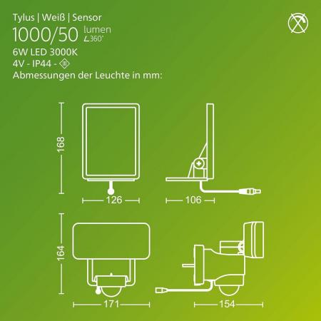 Philips Tylus ultraeffiziente Solar-Sicherheitsleuchte für den Außenbereich mit Sensor, 3000K warmweißes Licht, Weiß
