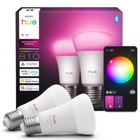 2er Set Philips Hue White & Color Ambiance mit 2 x E27 RGBW LED Lampen - mehrfarbig und dimmbar, wie 40 Watt