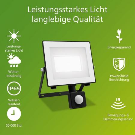 Philips Lois ultraeffizienter Flutlichtstrahler mit Dämmerungssensor für den Außenbereich - 14 Watt, 5000K Tageslichtweiß, Anthrazit