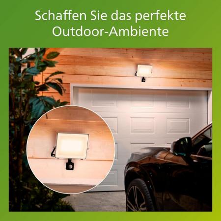 Philips Lois ultraeffizienter Flutlichtstrahler mit Dämmerungssensor für den Außenbereich - 3000K warmweißes Licht, Anthrazit