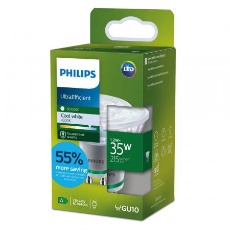 Philips UltraEfficient Spot PAR16 1,2W wie 35W 215lm 4000K Neutralweiß GU10 36° nicht dimmbar