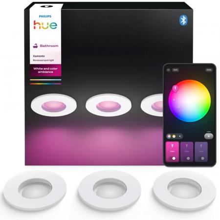 3er-Pack Philips Hue White & Color Ambiance 1er Xamento Einbauspot in weiß IP44 - geeignet für Badezimmer