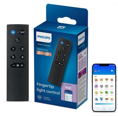 Philips WiZ Smart Home Fernbedienung – 9 Tasten, dimmbar, 4 Lichtszenen, Nachtlicht, Schwarz