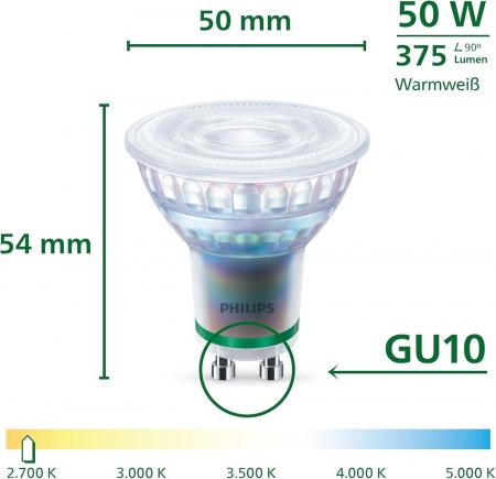 6er Set  Philips LED GU10 Spot 2,1W 2700K Warmweiß 36° – energieeffizienter 50W Ersatz