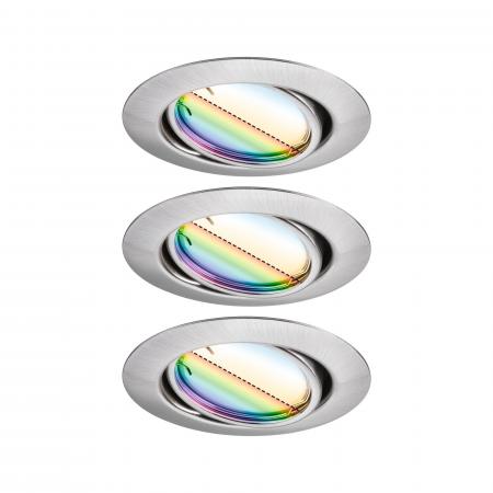 Paulmann 92467 LED Einbauleuchte Smart Home Zigbee Base Coin Basisset schwenkbar rund 90mm 20° dimmbar RGBW+ Eisen gebürstet