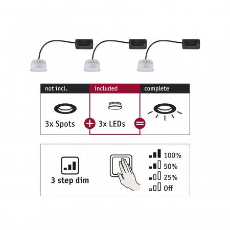 Paulmann 92473 Einbauleuchte Choose 3er Coin 3 Stufen dimmbar warmweiß 51mm