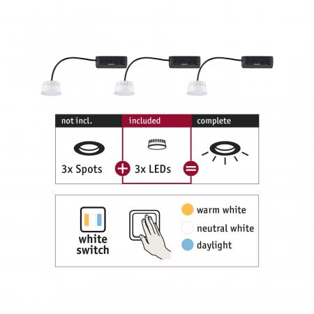 Paulmann 92478 EBL Choose 3er Coin Set WhiteSwitch LED 3x6,5W 620lm 2700K 51mm Kunststoff
