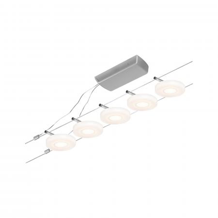 Paulmann Seilsystem Set mit 5 LED Strahlern 94426 DiscLED mattes Chrom 12V DC Akzentbeleuchtung