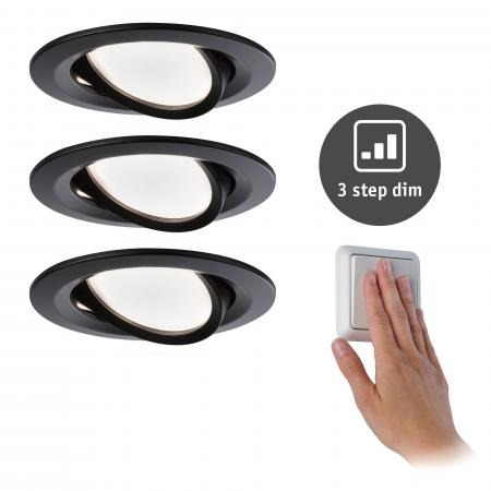 Paulmann 94472 EBL Nova Coin 3-stepdim rd schw LED 3x6,5W 2700K 230V Schwarz matt/Alu