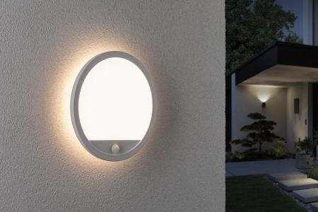 Paulmann 94662 LED Außenpanel Lamina Backlight Bewegungsmelder seewasserresistent Spritzwasser geschützt rund 280mm warmweiß 14,5W Weiß Kunststoff