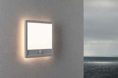 Paulmann 94663 LED Außenpanel Lamina Backlight Bewegungsmelder seewasserresistent Spritzwasser geschützt eckig 250x47mm warmweiß 14,5W Weiß Kunststoff