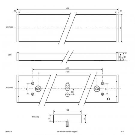 EVN APS600125 LED Deckenanbaupanel rechteckig 600x164 mm 9–16W 3000/4000K IP40
