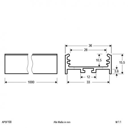 EVN Aluminium U-Profil (flach, extrabreit) für LED-Strips APSF100