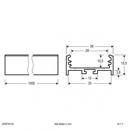 EVN Aluminium U-Profil (flach, extrabreit) für LED-Strips APSFW100
