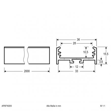EVN Aluminium U-Profil (flach, extrabreit) für LED-Strips APSFW200