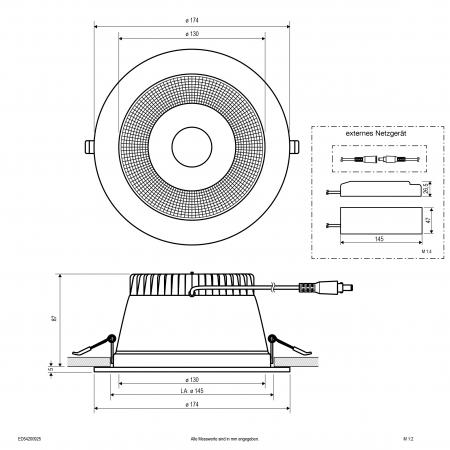 EVN ED54200925 LED Deckeneinbauleuchte DALI-2 dimmbar 20W 3000K-5700K 2540lm schwarz IP54 Notlicht Einbaudurchmesser 145 mm