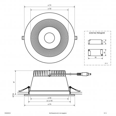 EVN ES54200125 LED Deckeneinbauleuchte rund 20W 3000K/4000K/5700K weiß Notlicht IP54 Einbaudurchmesser 145 mm
