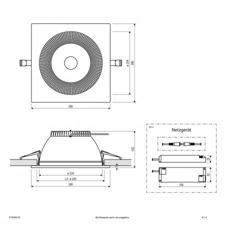 EVN ET54504125 LED-Deckeneinbauleuchte 50W 3000K-5700K 6250lm dimmbar Notlicht weiß Einbaudurchmesser 240mm