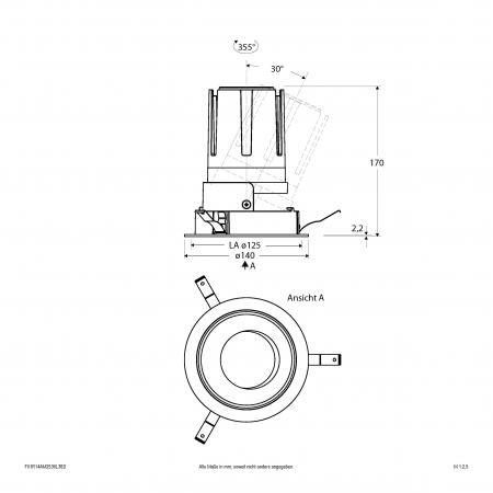 EVN F01R14AM2530L38D COB-LED Deckeneinbauleuchte 25W 3000K 2917lm CRI92 DALI-2 38° schwenkbar Einbaudurchmesser 125mm