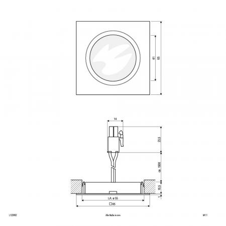 EVN LED Decken-Einbaustrahlerquad. silber IP20 12V/DC 2W 3000K warmweißes Licht EinbauØ55