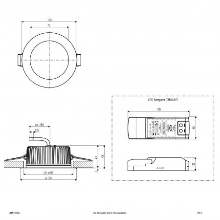EVN L44N100125 LED Deckeneinbauleuchte weiß Ø103 mm Einbaudurchmesser 85 mm