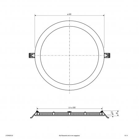 EVN LED Einbaupanel LPDR400125 | 30 W | 3600–3750 lm | 3000–4000 K | Ø 400 mm | DALI/DALI-2 Push-L dimmbar | Einbaudurchmesser 385 mm