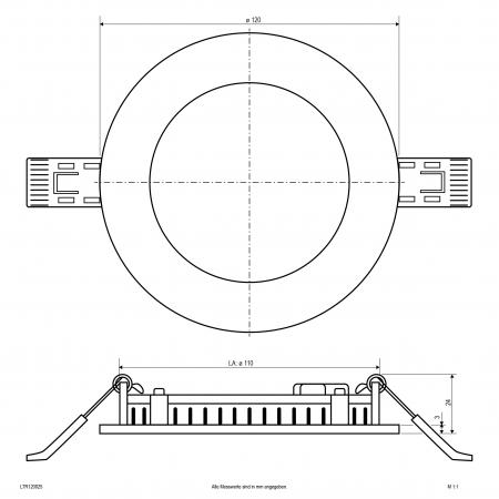 EVN LTR120925 LED Einbaupanel 7W 658lm 3000K/4000K IP54 rund schwarz Ø120mm Einbaudurchmesser 110mm
