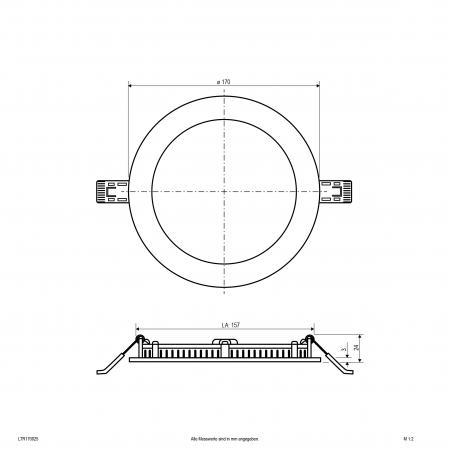 LED Einbaupanel rund 12W 3000K/4000K schwarz IP54 170mm Einbaudurchmesser 157mm