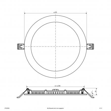 EVN LTR220925 LED Einbaupanel 18W 3000K-4000K 1692lm schwarz dimmbar IP54 Einbaudurchmesser 206mm